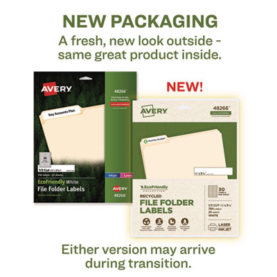 Ecofriendly Permanent File Folder Labels, 0.66 X 3.44, White, 30/Sheet, 25 Sheets/Pack