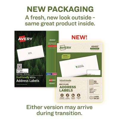 Ecofriendly Mailing Labels, Inkjet/Laser Printers, 1 X 2.63, White, 30/Sheet, 100 Sheets/Pack