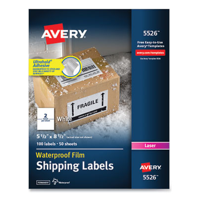 Waterproof Shipping Labels With Trueblock Technology, Laser Printers, 5.5 X 8.5, White, 2/Sheet, 50 Sheets/Pack