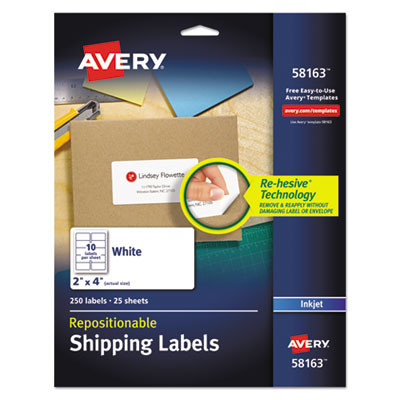Repositionable Address Labels W/Sure Feed, Inkjet/Laser, 2 X 4, White, 250/Box