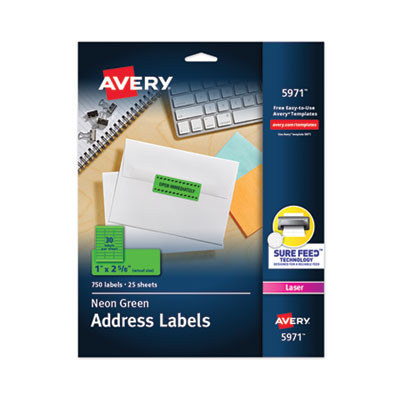 High-Visibility Permanent Laser Id Labels, 1 x 2.63, Neon Green, 750/Pack