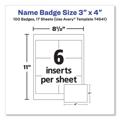 Clip-Style Name Badge Holder With Laser/Inkjet Insert, Top Load, 4 X 3, White, 100/Box
