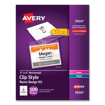 Clip-Style Name Badge Holder With Laser/Inkjet Insert, Top Load, 4 X 3, White, 100/Box