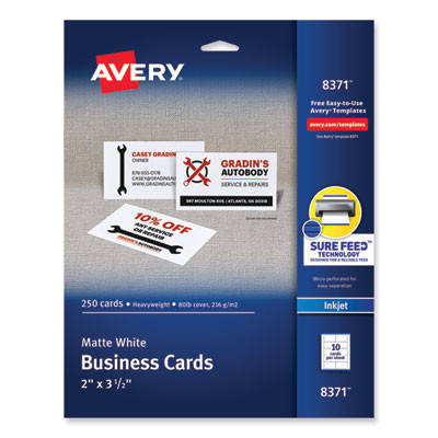 Printable Microperforated Business Cards With Sure Feed Technology, Inkjet, 2 x 3.5, White, 10/Sheet, 25 Sheets/Pack