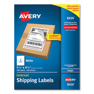 Shipping Labels With Trueblock Technology, Inkjet Printers, 5.5 x 8.5, White, 2 Labels/Sheet, 100 Sheets/Pack, 2 Packs