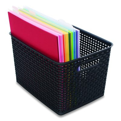 Plastic Weave Bin, Large, 13.5" X 10.5" X 8.75", Black