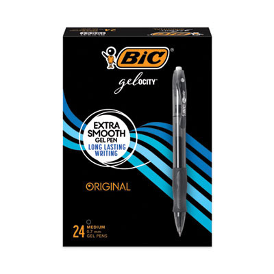 Gel-Ocity Gel Pen Value Pack, Retractable, Medium 0.7 Mm, Black Ink, Clear/Black Barrel, 24/Pack