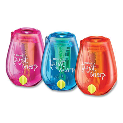 Twist-n-Sharp Pencil Sharpener, One-Hole, 3.5 x 1.25 x 5.5, Randomly Assorted Colors, 3/Box
