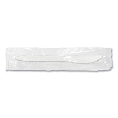 Individually Wrapped Mediumweight Cutlery, Knife, Plastic, White, 1,000/Carton