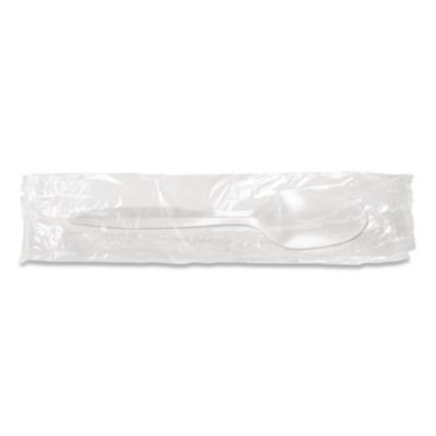 Individually Wrapped Mediumweight Cutlery, Spoon, Plastic, White, 1,000/Carton