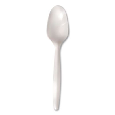 Individually Wrapped Mediumweight Cutlery, Spoon, Plastic, White, 1,000/Carton