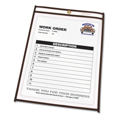 Stitched Shop Ticket Holders, Super Heavy-Duty, Top Load 8.5 x 11 Insert, Clear Front, Black Border, 25/Box
