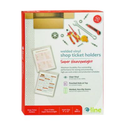 Clear Vinyl Shop Ticket Holders, Super Heavy-Duty, Top Load 9 x 12 Insert, Clear Front, 50/Box