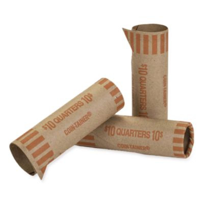 Gunshell Crimped-End Coin Wrapper, Quarters, Orange/Kraft, 1,000/Pack