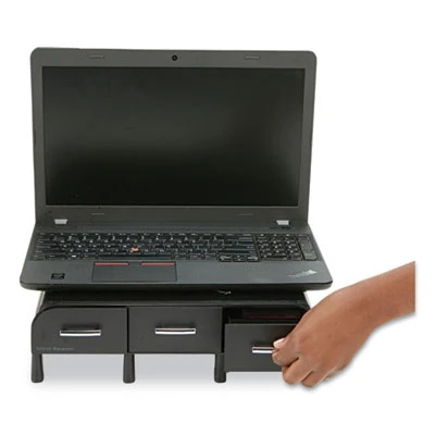 Perch Monitor Stand And Desk Organizer, 13.46" x 12.87" x 2.72", Black/Silver
