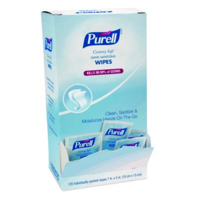 Cottony Soft Individually Wrapped Sanitizing Hand Wipes, 5 x 7, Unscented, White, 120/Box