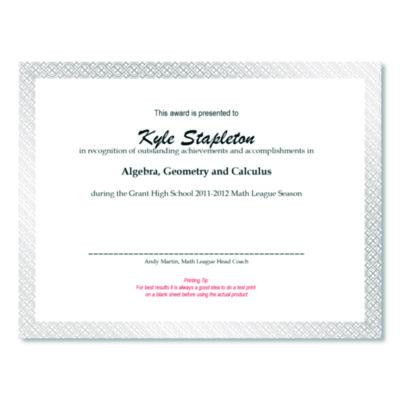 Foil Border Certificates, 8.5 X 11, Ivory/Silver, Braided With Silver Border, 15/Pack