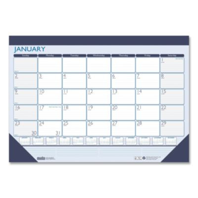 Recycled Contempo Desk Pad Calendar, 22 x 17, White/Blue Sheets, Blue Binding, Blue Corners, 12-Month (Jan To Dec): 2026
