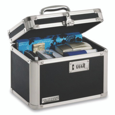 Latching Lid Locking Personal Security Box, 1 Compartment, Combination Lock, 10" x 7.5" x 7.75", Black