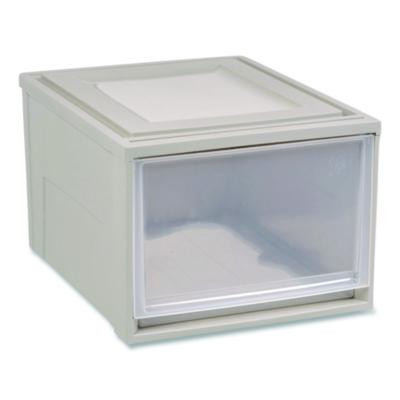 Stackable Storage Drawer, 10.85 Gal, 15.75" X 19.62" X 11.5", Gray/Translucent Frost