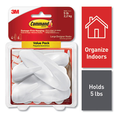 Large Utility Hooks, Plastic, White, Supports 5 Lb, 4/Pack