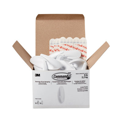 Designer Hooks, Large, Plastic, White, 5 Lb Capacity, 16 Hooks And 24 Strips/Pack