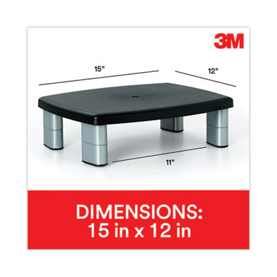 Adjustable Height Monitor Stand, 15" x 12" x 2.63" To 5.78", Black/Silver, Supports Up To 80 Lbs