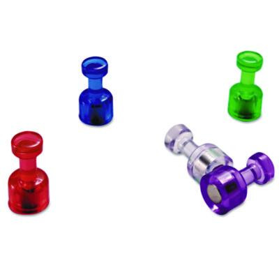 Push Pin Magnets, 0.75" Long, 0.38" Diameter, Assorted Translucent, 10/Pack