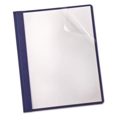 Clear Front Linen Report Cover, Three-Prong Fastener, 0.5" Capacity, 8.5 X 11, Clear/Navy, 25/Box