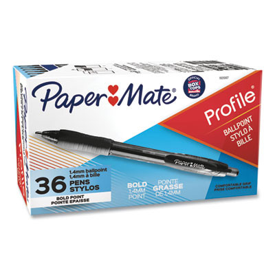 Profile Ballpoint Pen Value Pack, Retractable, Bold 1.4 Mm, Black Ink, Translucent Black Barrel, 36/Box