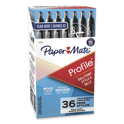 Profile Ballpoint Pen Value Pack, Retractable, Bold 1.4 Mm, Black Ink, Translucent Black Barrel, 36/Box