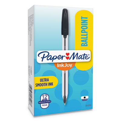 Inkjoy 50St Ballpoint Pen, Stick, Medium 1 Mm, Black Ink, Clear Barrel, Dozen