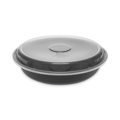 Earthchoice Versa2Go Microwaveable Container, 46 Oz, 9 x 9 x 1.7, Black/Clear, Plastic, 150/Carton