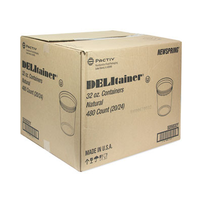 Newspring Delitainer Microwavable Container, 32 Oz, 4.6 x 4.6 x 5.6, Natural, Plastic, 480/Carton