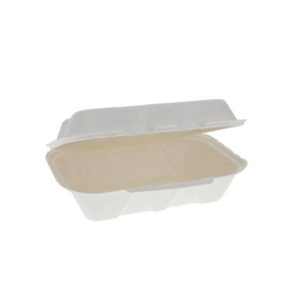 Earthchoice Pfas Free Compostable Hinged Lid Container, 9 x 6 x 3, Natural, Sugarcane, 150/Carton
