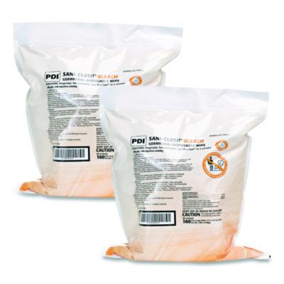 Sani-Cloth Bleach Germicidal Disposable Wipe Refill, 1-Ply, 7.5 X 15, Unscented, White, 160/Bag, 2 Bags/Carton