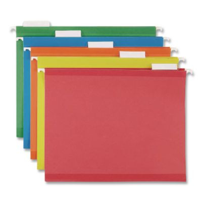 Glow Poly Hanging File Folders, Letter Size, 1/5-Cut Tabs, Assorted Colors, 12/Box