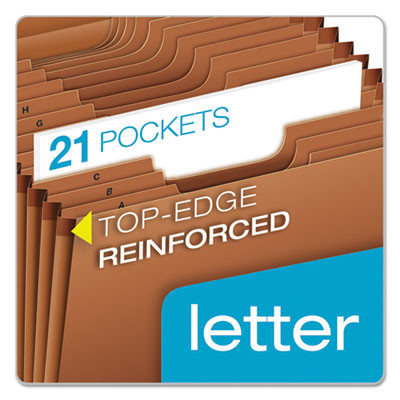 Heavy-Duty Expanding File With Reinforced Flap, 21 Sections, Elastic Cord Closure, 1/3-Cut Tabs, Letter Size, Redrope