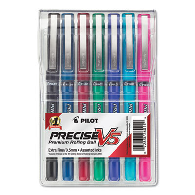 Precise V5 Rollerball Pen, Stick, Extra-Fine 0.5 Mm, Assorted Ink And Barrel Colors, 7/Pack