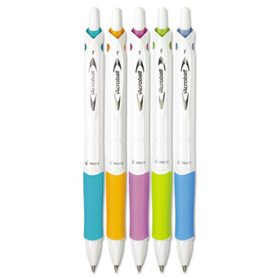 Acroball Purewhite Advanced Ink Hybrid Gel Pen, Retractable, Fine 0.7 Mm, Black Ink, Assorted Barrel Colors, 5/Pack
