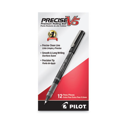 Precise V5 Rollerball Pen, Stick, Extra-Fine 0.5 Mm, Black Ink, Black/Clear Barrel, Dozen