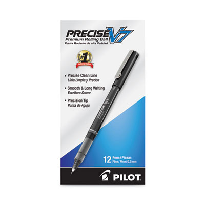 Precise V7 Rollerball Pen, Stick, Fine 0.7 Mm, Black Ink, Black/Clear Barrel, Dozen