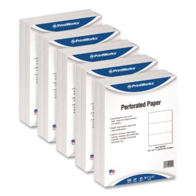 Perforated Paper, 3.66" And 7.33" From Bottom, 92 Bright, 24 Lb Bond Weight, 8.5 x 11, White, 500/Ream, 5 Reams/Carton