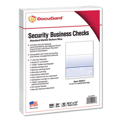 Standard Security Check, 11 Features, 8.5 X 11, Blue Marble Bottom, 500/Ream