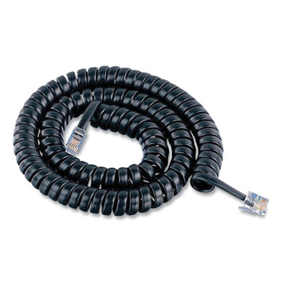 Coiled Phone Cord, Plug/Plug, 12 Ft, Black