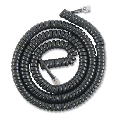 Coiled Phone Cord, Plug/Plug, 12 Ft, Black