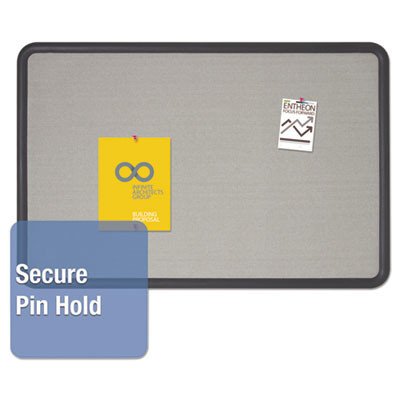 Contour Fabric Bulletin Board, 36" x 24", Gray Surface, Black Plastic Frame
