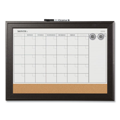 Home Decor Magnetic Dry Erase Board, Monthly Planning/Scheduling Calendar, 23" x 17", Tan/White Surface, Espresso Wood Frame