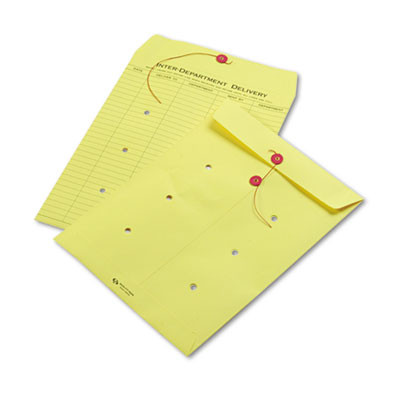 Colored Paper String And Button Interoffice Envelope, #97, One-Sided Five-Column Format, 10 x 13, Yellow, 100/Box