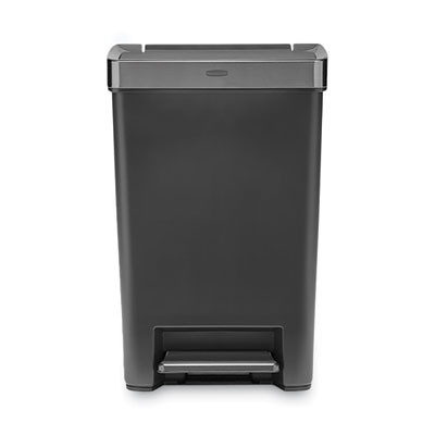 Premier Series Iii Step-On Waste Container, 12.4 Gal, Plastic, Black/Stainless Steel